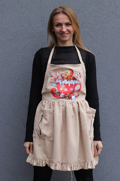 OD RĘKI Christmas Kitchen, świąteczny fartuch kuchenny, beżowy D, dł.72cm