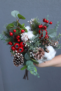 Eukaliptusowy Red, zimowy bukiet z bawełną, dł.30cm