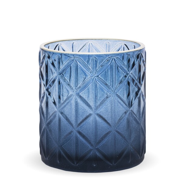 Enigmatic, szklany świecznik z kolorowego szkła, niebieski, wys.8cm