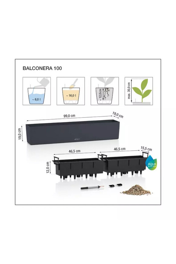Balconera Stone, plastikowa donica z nawadnianiem