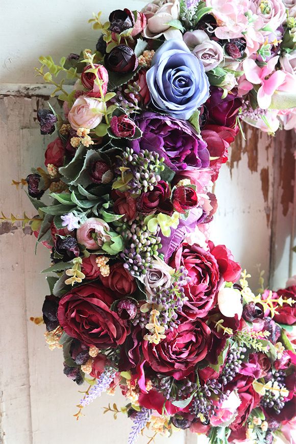 Bellania Jesienna, bogaty wianek kwiatowy z wstążkami, śr.54cm 