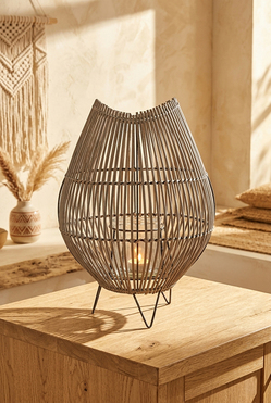 Boho Grey, lampion wiklinowy z wkładem szklanym, wym.43x29cm