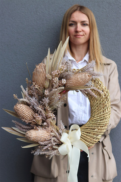 Gretta Boho, asymetryczny wianek dekoracyjny z suszem, rozp.52cm