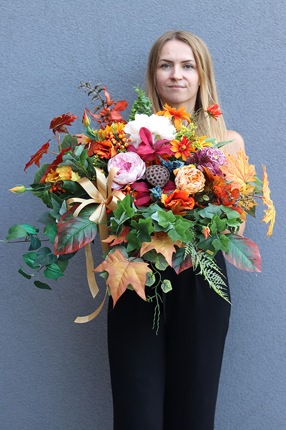 Milady, kompozycja nagrobna jesienna w ceramicznej misie, wym.40x60x50cm