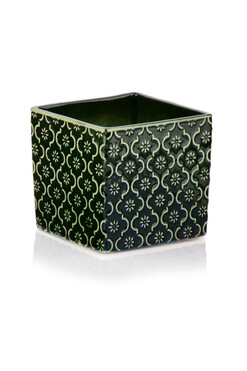 Vintage Orient, osłonka ceramiczna doniczka, zielona, wym.13x14x14cm 