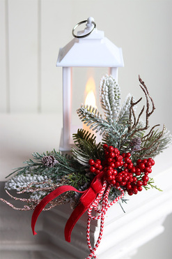 Mini Winter Red&White, lampion nagrobny LED na kolumbarium, wys.20cm