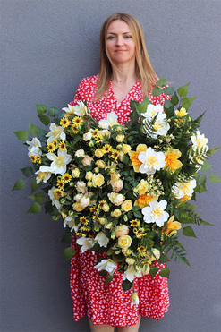 Złote Serce, wiązanka nagrobna serce z dedykacją, dł.75cm