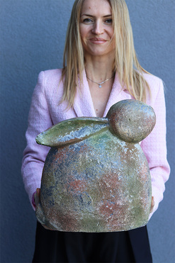 OD RĘKI Modern Bunny, duży zajączek wielkanocny figurka, vintage, wym.36x32x15cm