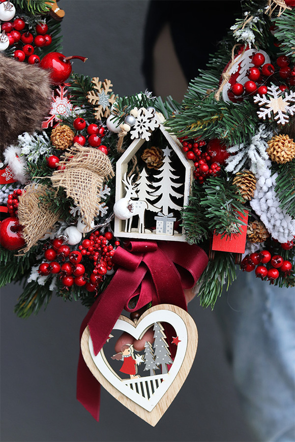 bardzo duży wianek / stroik dekoracyjny Christmas with tenDOM Big, Sanki, śr.63cm  