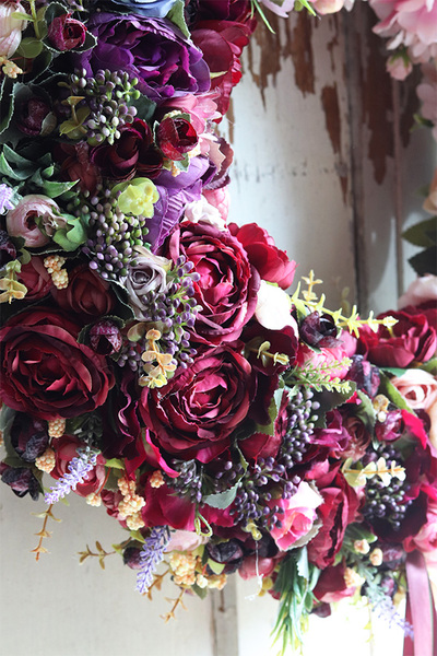 Bellania Jesienna, bogaty wianek kwiatowy z wstążkami, śr.54cm 