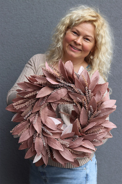 Wrzosowisko Capuccino, dekoracyjny wianek boho z liści i traw, śr.46cm