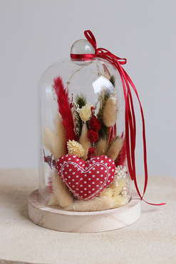 OD RĘKI Romantica, walentynkowa kompozycja pod szklanym kloszem, wys.20cm 
