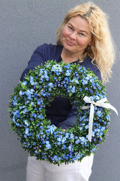 Niezapominajki Blue, wianek dekoracyjny na drzwi, śr.40cm