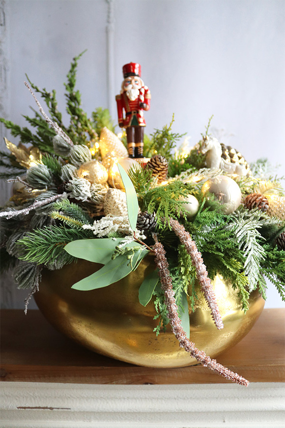 Golden Christmas Lux, świąteczny stroik LED z dziadkiem