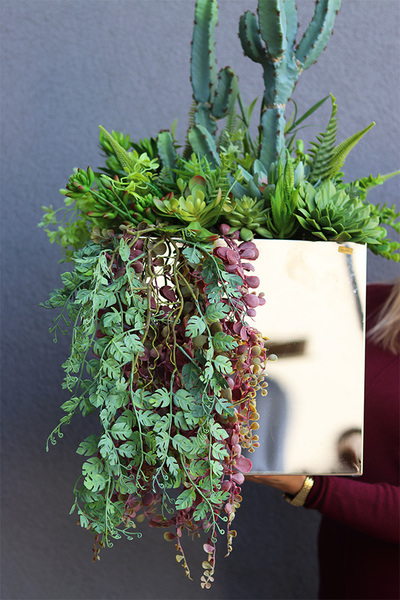 Cacti Acapulco Mirror, sukulenty z kaktusem w stalowej donicy