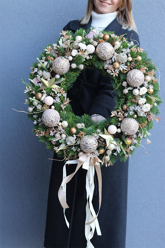 Deco Beige&Gold, zachwycający świąteczny wianek, śr.54cm