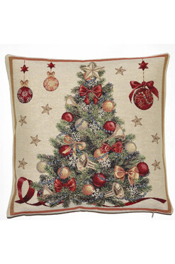Złota Choinka, świąteczna poszewka gobelinowa dwustronna, 45x45cm 