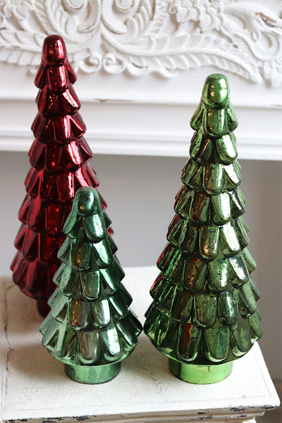 Xmas Vintage, figurka świąteczna choinka szklana, zielona