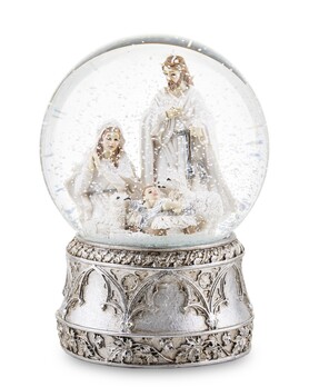 W Żłobie Leży 2, srebrna świąteczna szklana kula śnieżna, wym.17x11cm