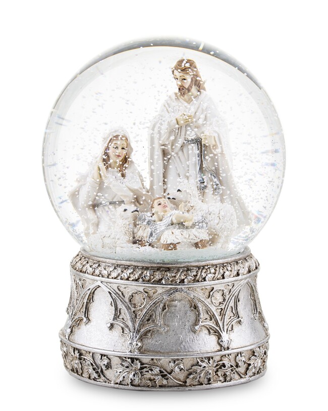 W Żłobie Leży 2, srebrna świąteczna szklana kula śnieżna