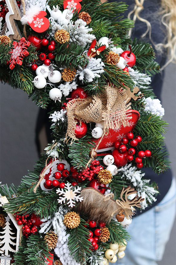 bardzo duży wianek / stroik dekoracyjny Christmas with tenDOM Big, Sanki, śr.63cm  