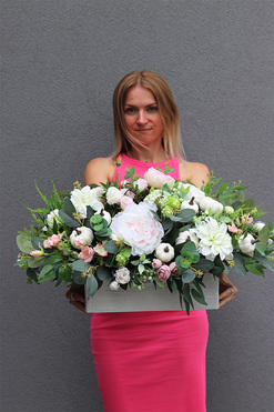 Białe Dynie Saute, kompozycja jesienna do Twojej donicy, wym.38x62cm 