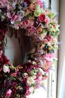 Bellania Jesienna, bogaty wianek kwiatowy z wstążkami, śr.54cm 