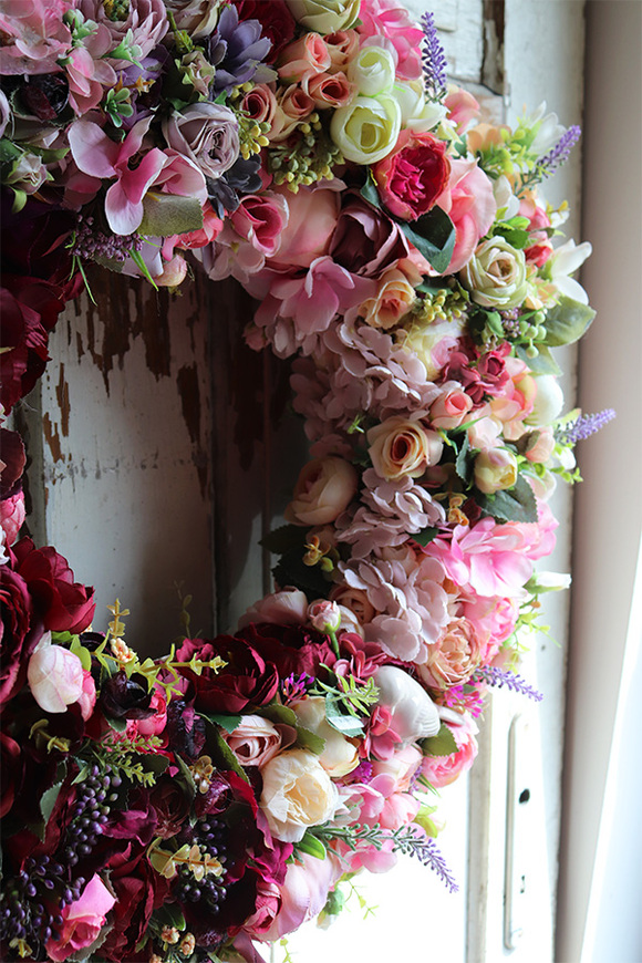 Bellania Jesienna, bogaty wianek kwiatowy z wstążkami, śr.54cm 