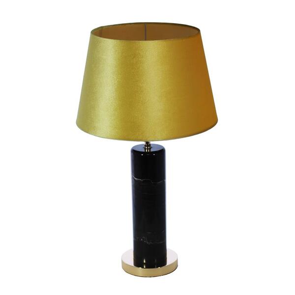 Marble Black Gold, marmurowa lampa stołowa, abażur musztardowy, wys.62,5cm