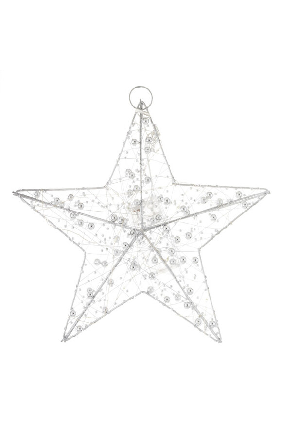 Christmas Star, zawieszka świąteczna gwiazdka LED, srebrna