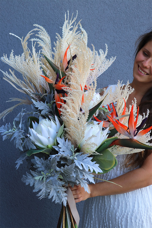 Boho Garden, bukiet do wazonu ze strelicją, wys.100cm