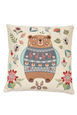 Folk Niedźwiadek, poszewka gobelinowa dwustronna, 45x45cm
