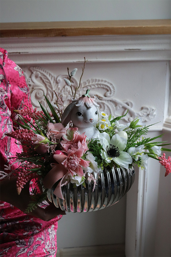 Srebrna Sielanka Sweetie Bunny, stroik wielkanocny w naczyniu