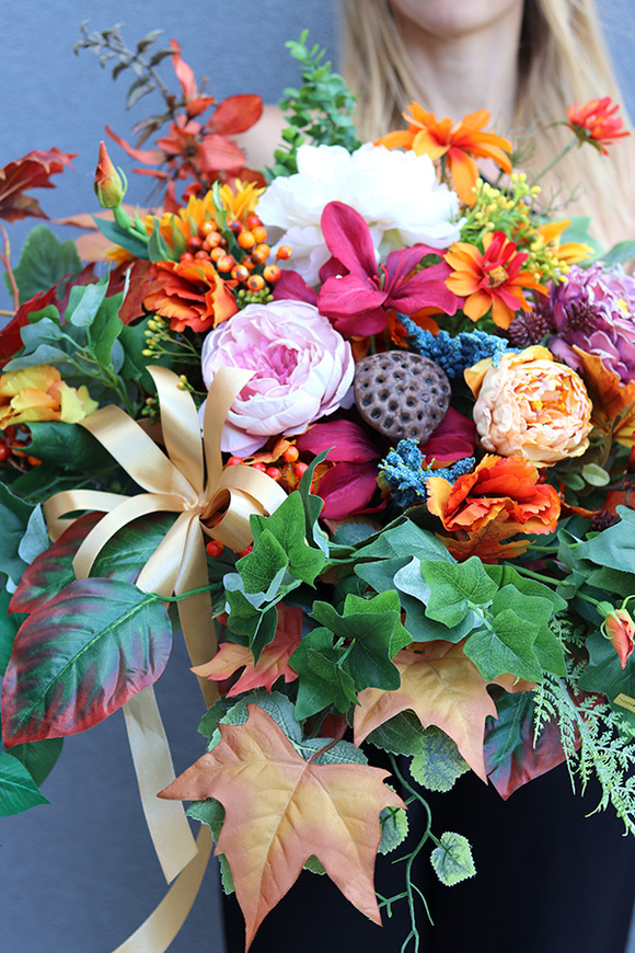 Milady, kompozycja nagrobna jesienna w ceramicznej misie, wym.40x60x50cm