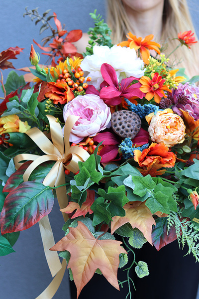 Milady, kompozycja nagrobna jesienna w ceramicznej misie, wym.40x60x50cm