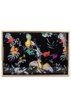 Pod Papugami B, melaminowa taca z przeszklonym blatem, wym.4.5x45x30cm