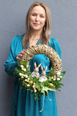 Zając na Miedzy, wielkanocny wianek z zajączkami, rozp.39cm