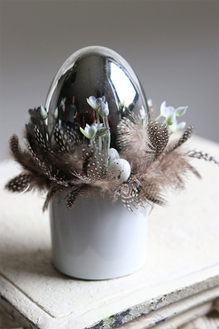 stroik wielkanocny, Kruszyna 2 Srebrne Jajko, wys.18cm 