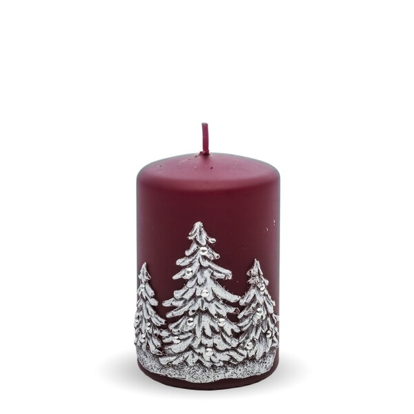Mroźny Las, świąteczna świeca w kształcie walca, bordowa, wym.11x7x7cm