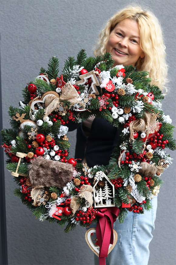 bardzo duży wianek / stroik dekoracyjny Christmas with tenDOM Big, Sanki, śr.63cm  