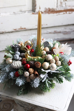 bogaty stroik świąteczny, Złoto Lasu, wys.30cm