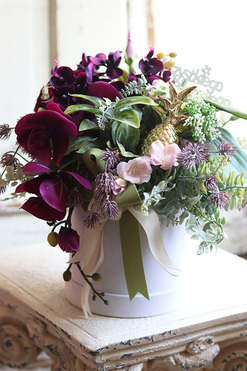 Ananas, welurowy flowerbox z orchideą, wym.32x30cm