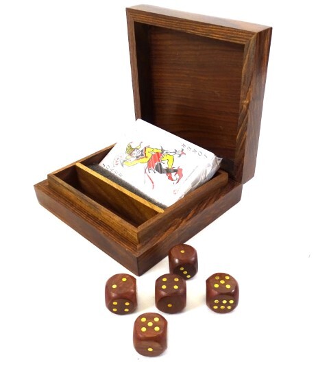 gry 2w1, karty i kości w pudełku z palisandru 