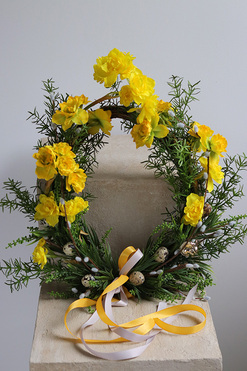 OD RĘKI Easter Home Egg, żółty wiosenny wianek na drzwi, śr.45cm