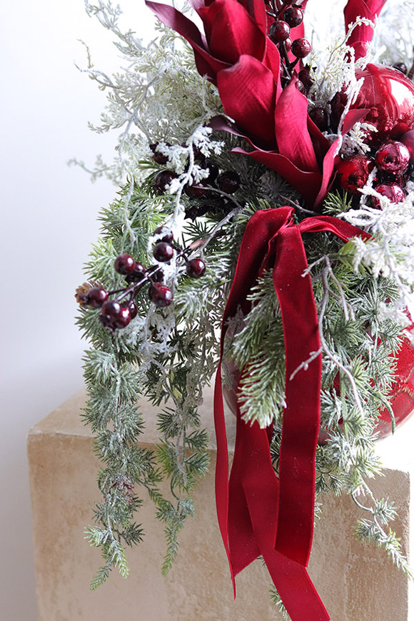 Bromelia Zimowa Bordo, świąteczna dekoracja kwiatowa