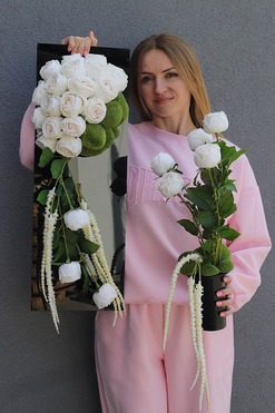 New Design Roses Ecru, komplet dekoracji nagrobnych, kompozycja + bukiet