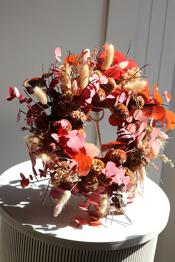 Boho Borneo, dekoracyjny wianek ze stabilizowanych roślin, śr.30cm