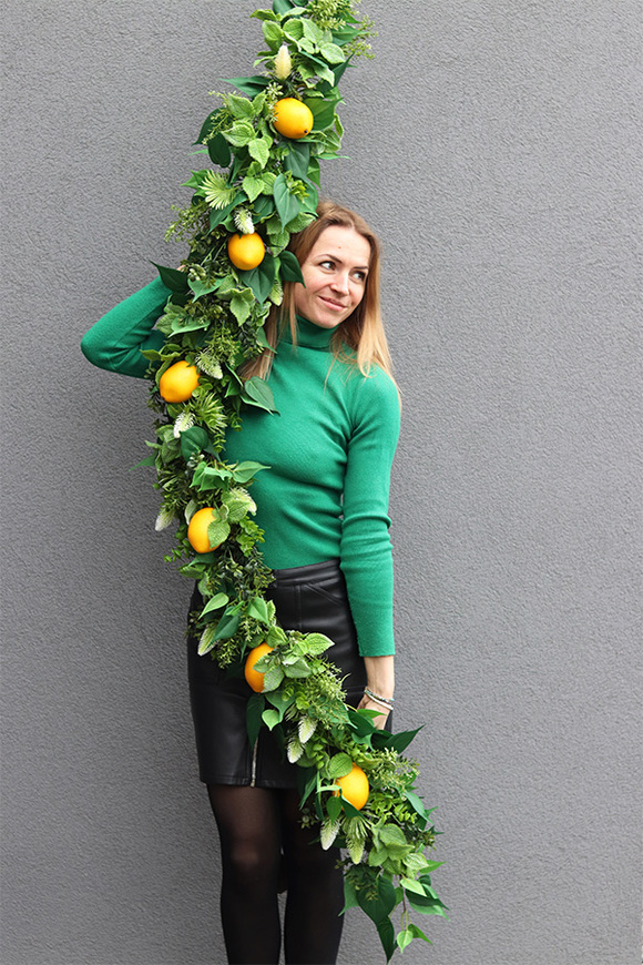 Włoskie Cytryny, zielona girlanda dekoracyjna z owocami