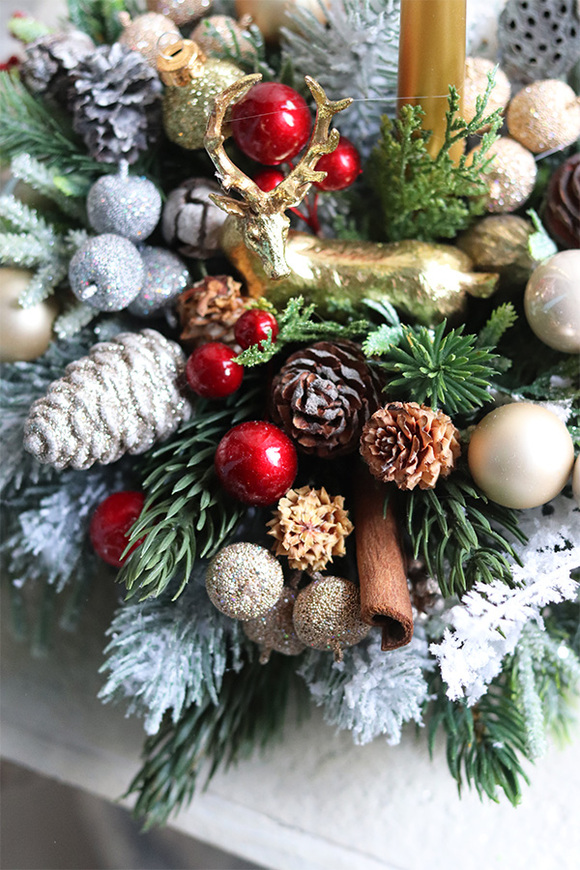 bogaty stroik świąteczny, Złoto Lasu, wys.30cm 