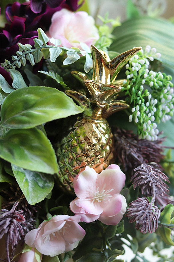 Ananas, welurowy flowerbox z orchideą, wym.32x30cm